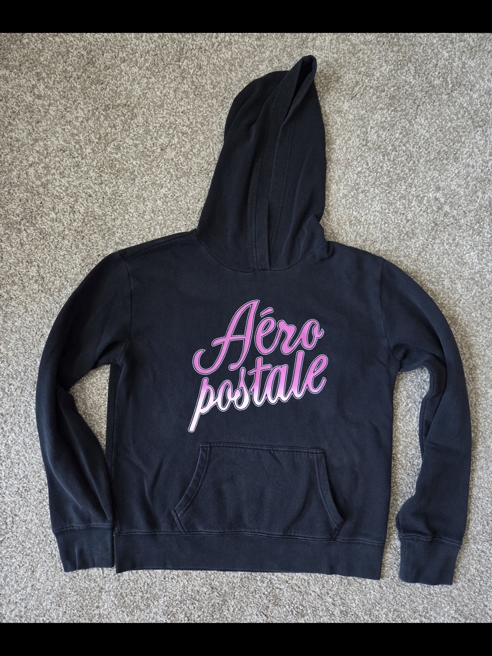 Aeropostale Black Pullover Hoodie M Pink Ombre Logo Y2K 2014